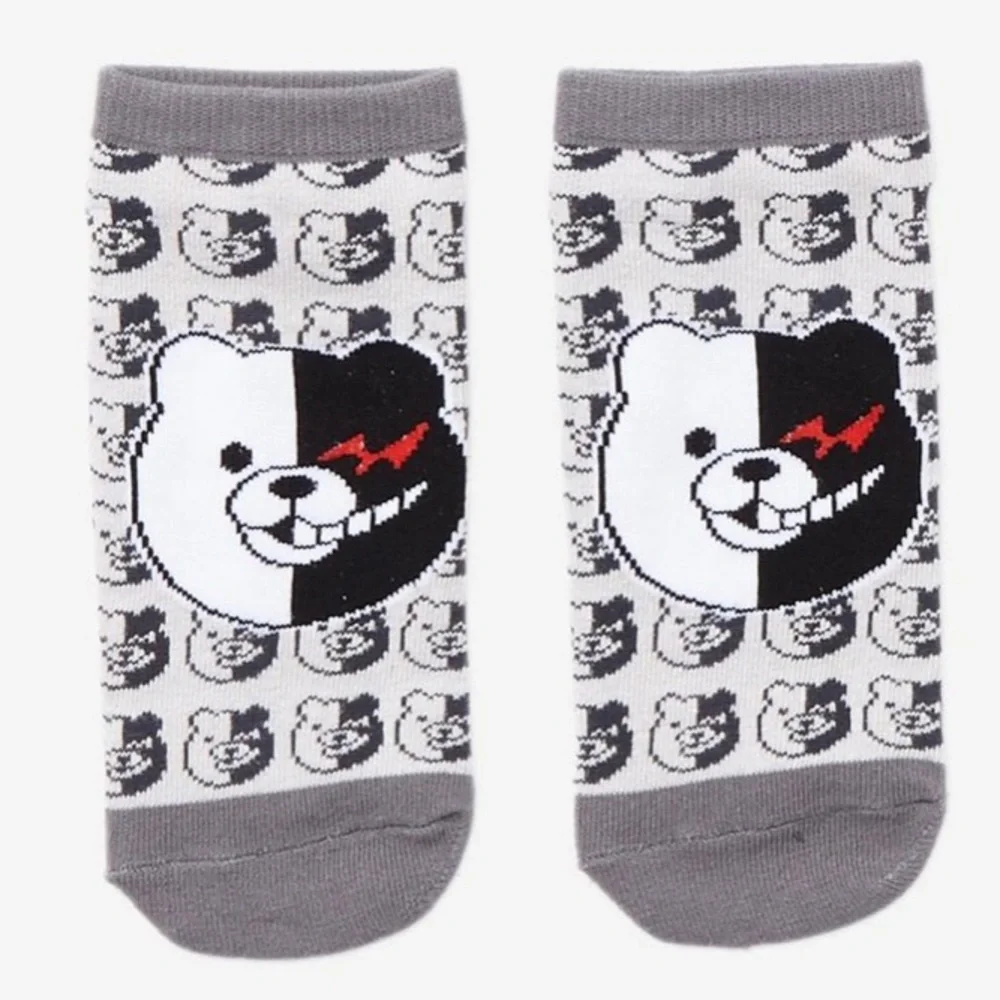 2/$12 Danganronpa‎ Monokuma Grey No-Show Socks Hot Topic